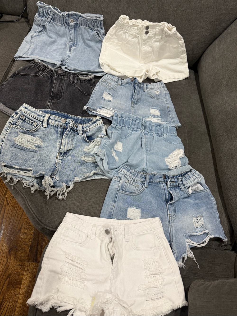 8 SHEIN Bundle  Girls Distressed Denim & White Shorts Set